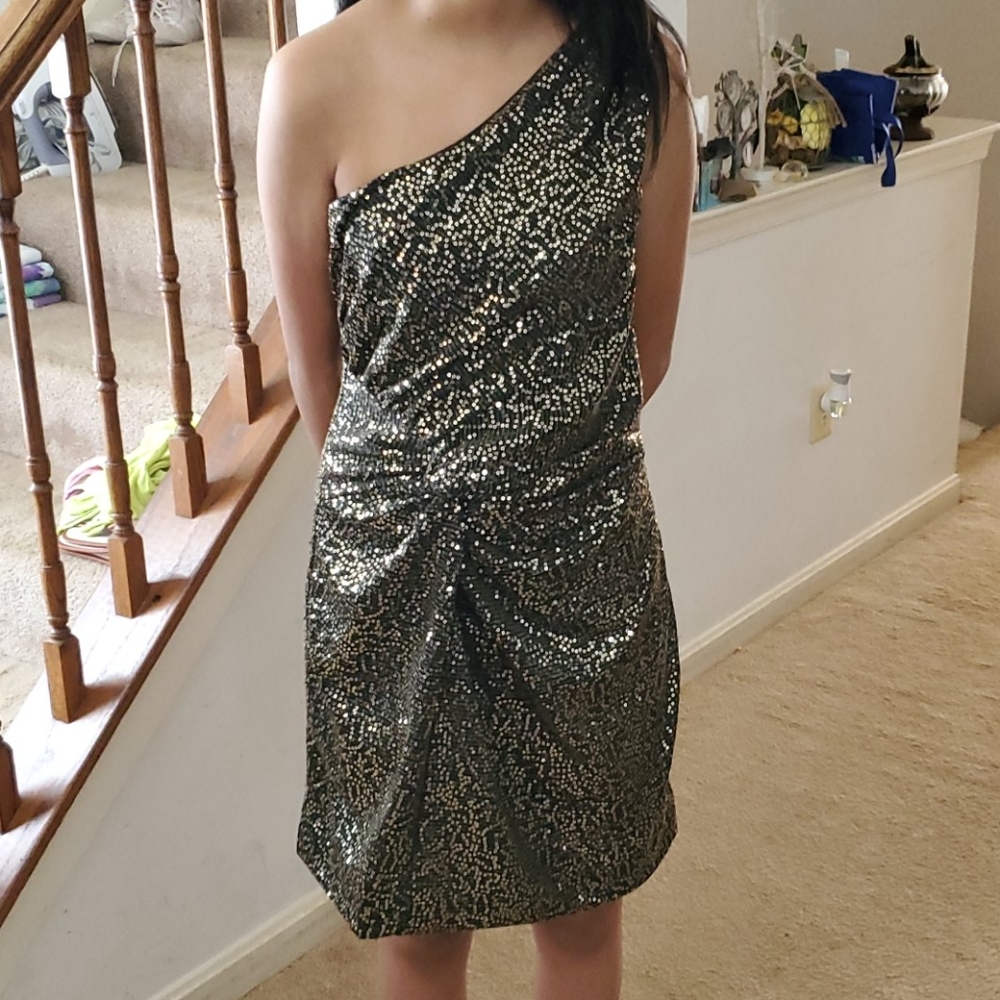 Gold/Black Shiny one strap dress